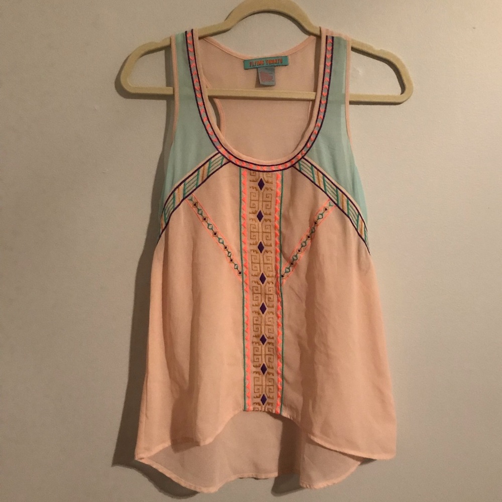 Sheer Pink Embroidered Razor Back Top - Picture 2 of 6